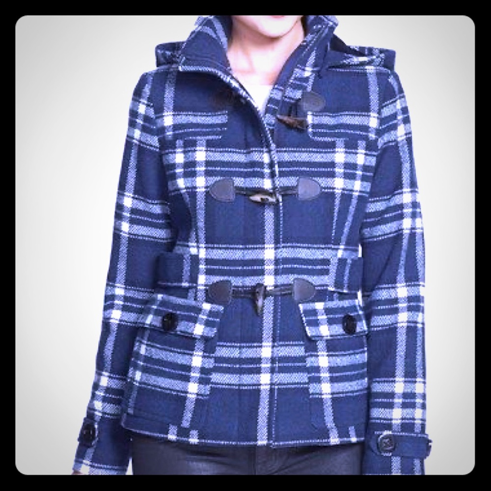 Celebrity Pink Plaid Toggle Coat